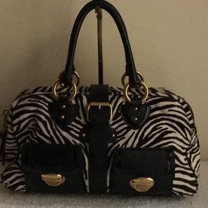 Marc Jacobs Black and White Fur & Black Calfskin Hobo Handbag (12" x 9")